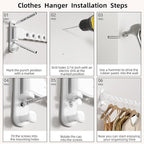 Wall Mount Clothes Drying Racks White Clothes Drying Organizer Rack Garment Hooks Aluminium Retractable Folding Indoor Wall Mounted Hanger Space Saver for Laundry Room Bedroom White 2-Pack