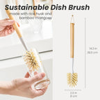 Vigar Zeroline 13.9" Long Bamboo Dish Brush, Ideal Dish Brush for Cups, Wine Glass, Tumbler, Blender Bottles, and Glass Water Bottles for The Kitchen