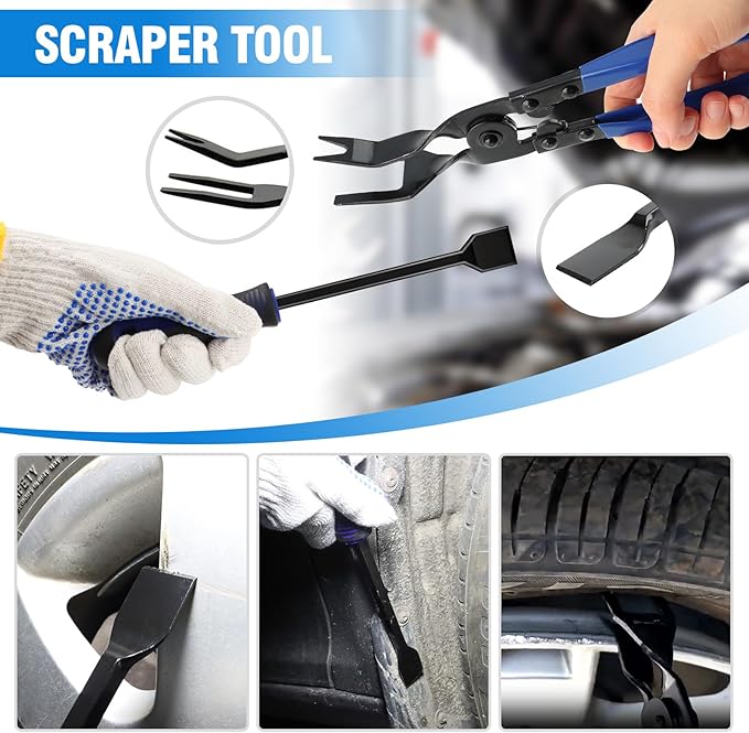 16-Piece Automotive Tool Kit with Storage Bag- Oil Seal Hook Set, Clip Remover, Gasket Scraper & Pry Tools, Includes Work Gloves for Car Repair & Mechanical Maintenance (Blue)