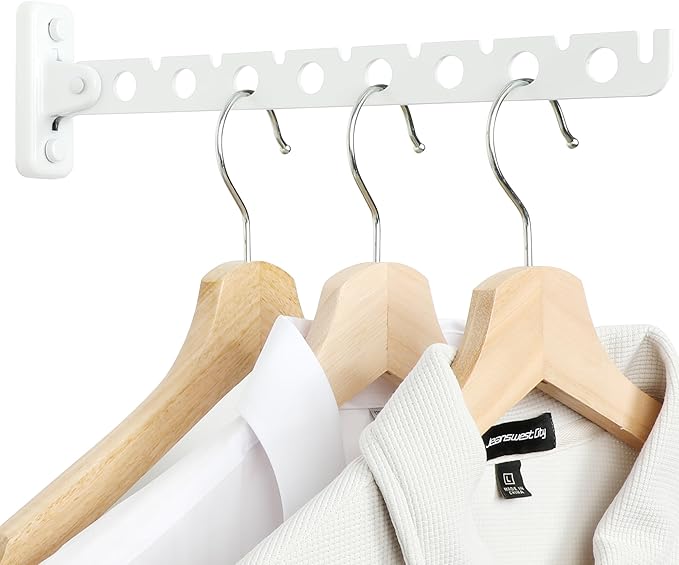 Alise Folding Clothes Hanger Rack, Stainless Steel Wall Mounted Drying Rack, Space Saving Laundry Hanging Rack for Laundry Closet Bedroom Bathroom, Brushed White