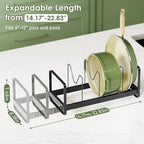 MUDEELA Pot Rack Pan Organizer inside Cabinet - Expandable Pot Lid Organizer for Cabinet with 12 Adjustable Dividers, Cutting Board Organizer Holder Baking Rack Kitchen Cabinet Storage Organization