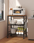 Kitchen Rolling Cart with Storage, 3 Tier Microwave Stand on Lockable Wheels, Small Utility Cart, Coffee bar&Tea Table, Organizer Shelves for Kitchen, Office, Living Room