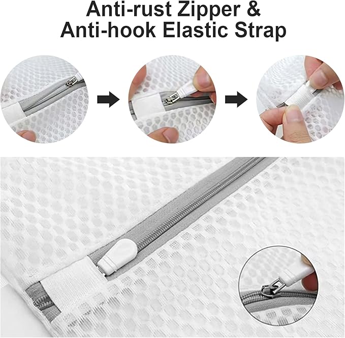 Small Honeycomb Lingerie Bags with Hanging Loop- MDSXO 3 Pack Mesh Laundry Bags for Washing Delicates, White Wash Bags for Socks, Bra, Mask, Baby Clothes 10 * 12 inch [3 Pack]