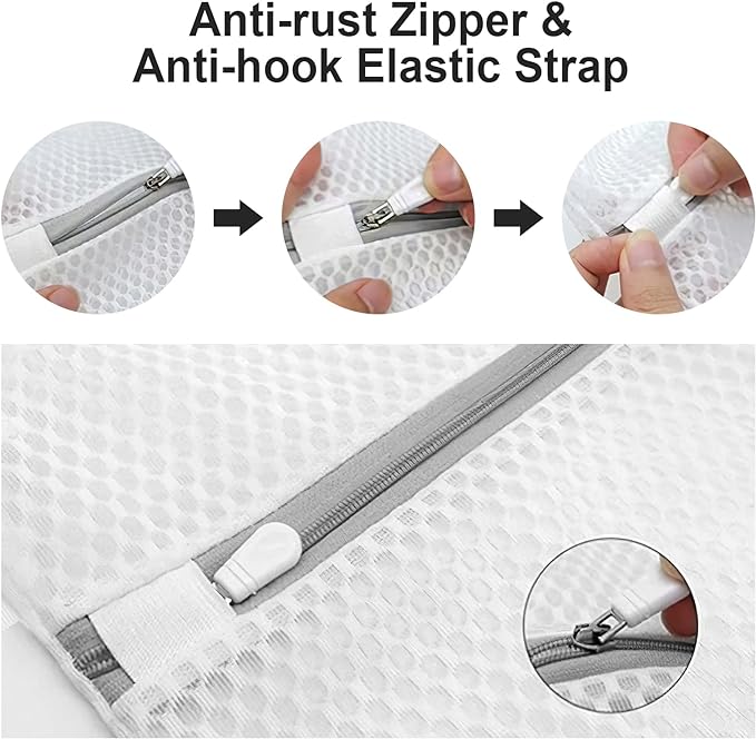 Honeycomb Lingerie Bags with Hanging Loop- 2Pack MDSXO Mesh Laundry Bags for Washing Delicates, White Wash Bags for Lingerie, Baby Clothes [1Medium+ 1Large]