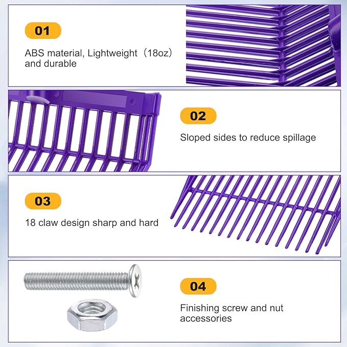 Lasnten 6 Pcs Manure Fork Head Bulk 18 Tines Pitch Fork Replacement Head with Screws and Nuts Durable Stable ABS Plastic Pitchfork for Horse Stall Picking up Manure(Purple)