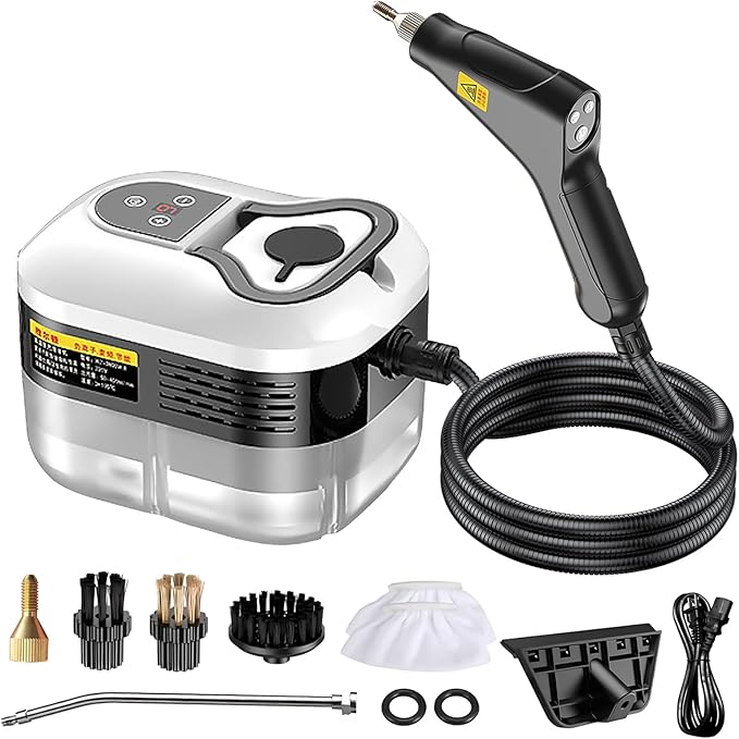 Steam Cleaner, Fast 10-Sec Heat-Up,1.2L Tank,6-Level Adjustable Handle,2500w Steamer for Cleaning, Handheld Steam Cleaner for Home, for Car Floors Kitchen Furniture Bathroom Windows (white)