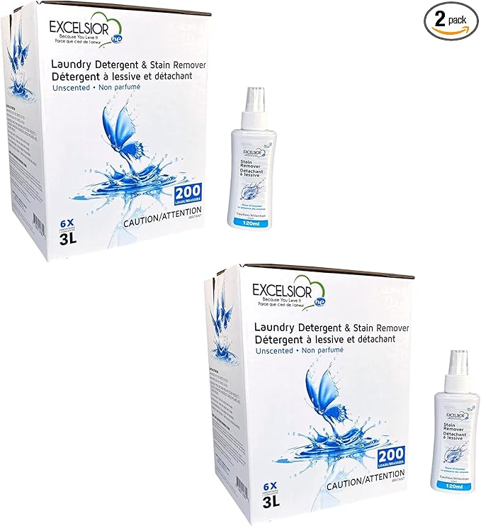 Excelsior - Laundry Detergent with Eco Bottle- Concentrated Liquid - Unscented, Biodegradable, Solvent, and Phosphate Free 3 Liter (2, New Packaging)