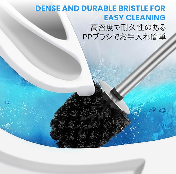Toilet Brush and Holder Black Coated Metal Case and Stainless Steel Handle Toilet Cleaning Brush Double Layer Holder Long Brush Handle High Density Bristles Toilet Bowl Brushes