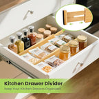Fyvva Drawer Divider, Adjustable Bamboo Kitchen Drawer Organizer, Spring Loaded Drawer Organizer, Dresser Separators for Kitchen, Bathroom, Clothes, Office Desk Storage (Natural, 4 Pack Large)