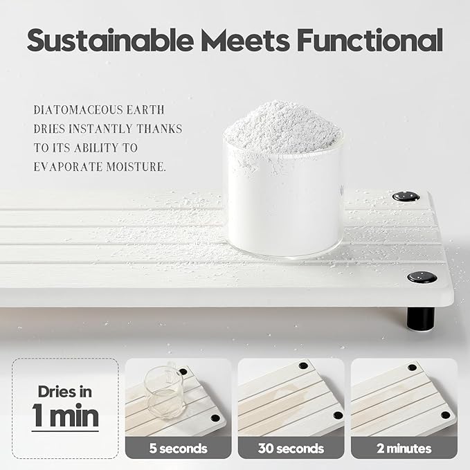 Instant Dry Sink Caddy Kitchen Sink Organizer, Quick Drying Stone Tray Diatomite Sponge Holder Soap Dish, Bathroom Countertop Fast Dry Water Absorbing Vanity Rack, White, 12" x 5"