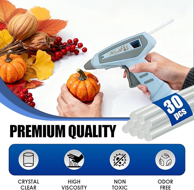 Cordless Hot Glue Gun Kit Includes 30 Hot Glue Sticks, Switch with 10W Drip-proof Design with 15-Second Fast Heating, Suitable for DIY Crafts, Fabric, Wood & Home Repairs (Blue)