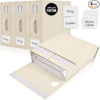 4 Pack Bed Sheet Organizer and Storage, Foldable Storage Organizer for Linen Closet with Viewing Window & Label for Bedding Sheets & Blankets (Queen & King Size) Cream