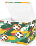 senya Large Storage Bins with Linen Collapsible Foldable Storage Cubes Fabric Closet Organizer Containers box with Flip-Top Lid for Home Bedroom Office 16.7 x 12.6 x 11.8in (Football)