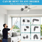 Microfiber Duster Kit 25pcs with 30 to 100 Inches Extension Pole and Baseboard Cleaner Tool, Washable and Bendable Feather Duster for Cleaning Ceiling Fans, High Ceilings, Cobwebs, Blinds,Grey