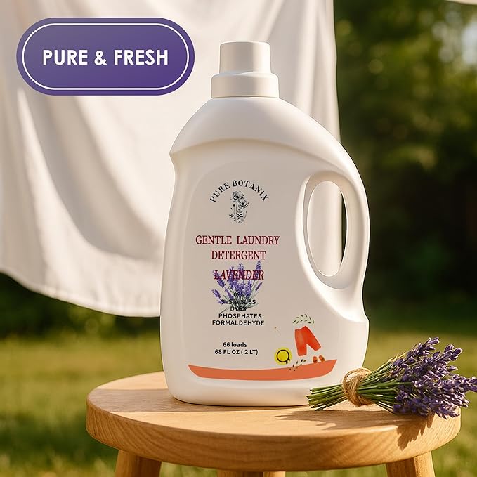 Lavender Organic Plant- Based Laundry Detergent 68 Fl Oz | 66 Loads, Natural Hypoallergenic Non-Toxic Soap for Sensitive Baby Skin. Concentrated Enzyme Stain Remover, Sulfate Free