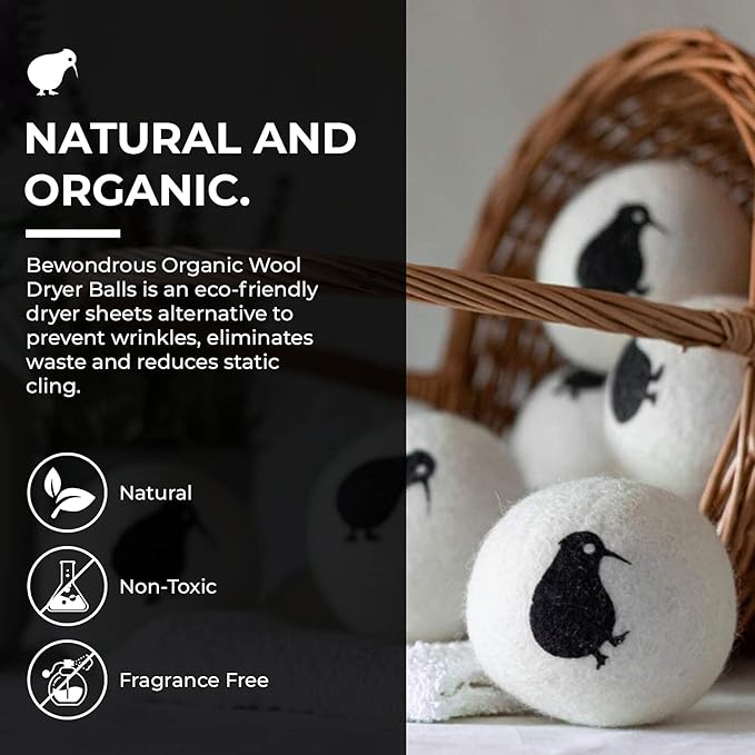 Wool Dryer Balls XL, 100% New Zealand Organic Wool - Reusable Natural Fabric Softener for Laundry, Dryer Sheets Alternative - Prevent Wrinkles and Anti Static (White, 4-Pack)