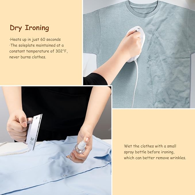Newbealer Travel Iron with Dual Voltage - 120V/220V Lightweight Dry Iron for Clothes (No Steam), Non-Stick Ceramic Soleplate, 302℉ Heat Press Machine, w/Spray Bottle, Pouch & Silicone Stand (White)