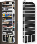 Over The Door Organizer Closet,6 Bins 12 Side Pockets,Hanging Organizer,Anti Tilt 50 lbs Load Organizers and Storage with Clear Window for Bedroom,Nursery,Rv,Bathroom,Camper(Black)
