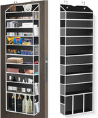 Over The Door Organizer Closet,6 Bins 12 Side Pockets,Hanging Organizer,Anti Tilt 50 lbs Load Organizers and Storage with Clear Window for Bedroom,Nursery,Rv,Bathroom,Camper(Black)
