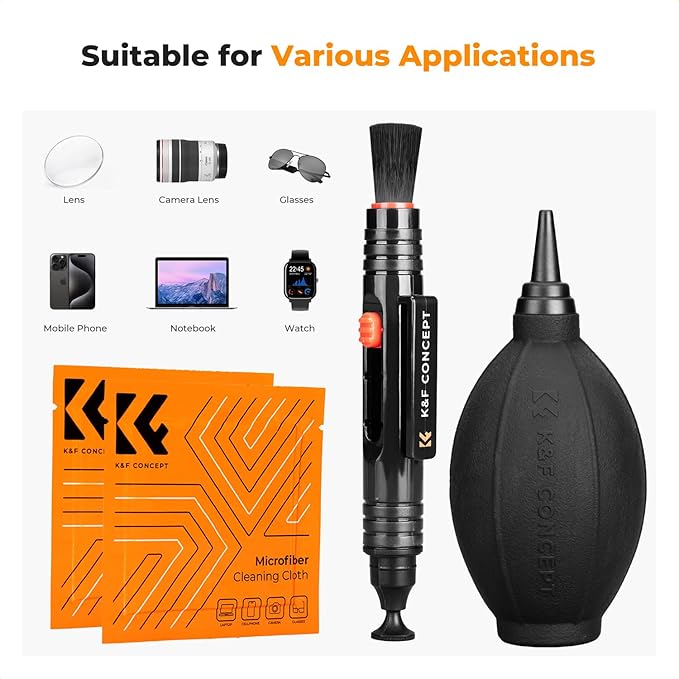 K&F Concept 4-in-1 Camera Cleaning Kit with Lens Brush Pen, Rocket Air Blower, Microfiber Cleaning Cloth, Lens Cleaner Kit for Canon Nikon Pentax Sony DSLR Cameras Cleaning Tool Accessories