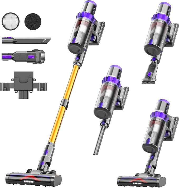 Cordless Vacuum Cleaner, 580W 48KPA 65Mins Runtime Self-Standing Vacuum Cleaners for Home, Stick Vacuum with Charging Dock Station Removable Battery, Handheld Vacuum for Carpet,Pet Hair,Hardwood Floor