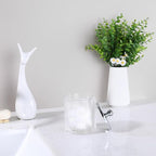 Clear Transparent Apothecary Ribbed Geometric Etched Glass Jar W/Silver/Chrome Metal Lid Cover for Bathroom Organization, Cotton Balls, Q Tips, and Small Accessories, Bathroom Storage