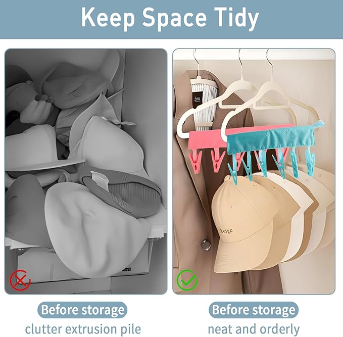 TamBee Portable Hanger Clips Travel Clothesline Travel Hangers Towel Drying Rack Clothing Hanger Folding Portable Sock Dock Swimsuit Drying Rack Hanger with 6 Clips Pack of 3 (Blue)