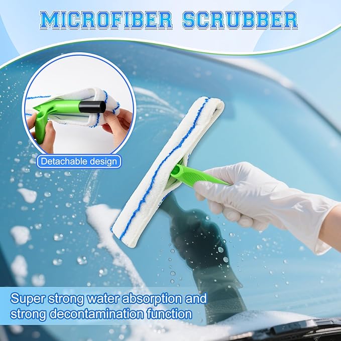 Recyclable Silicone Window Squeegee Kit, Window Cleaning Kit, Window Squeegee Cleaner Kit, with Silicone Squeegee & Microfiber Scrubber for Shower Glass Mirror Door Car (1Set)