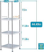 susunnus Stainless Steel Shelves 13.8in-4 Tier, Corner Shelf, Storage Shelves, Narrow Metal,Stainless Steel Shelf, Kitchen Storage Rack for Small Spaces Tall Skinny Shelf