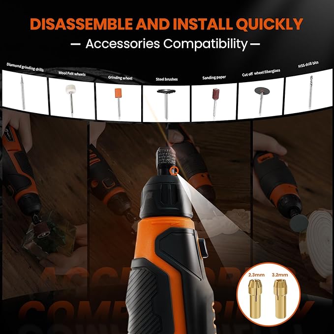 HARDELL 12V Cordless Rotary Tool, 6-Speeds Rotary Tool Kit, 30000RPM Power Rotary Tools with 94 Accessories for Engraving, Sanding, Polishing, Cutting, Carving, DIY and Craft Projects