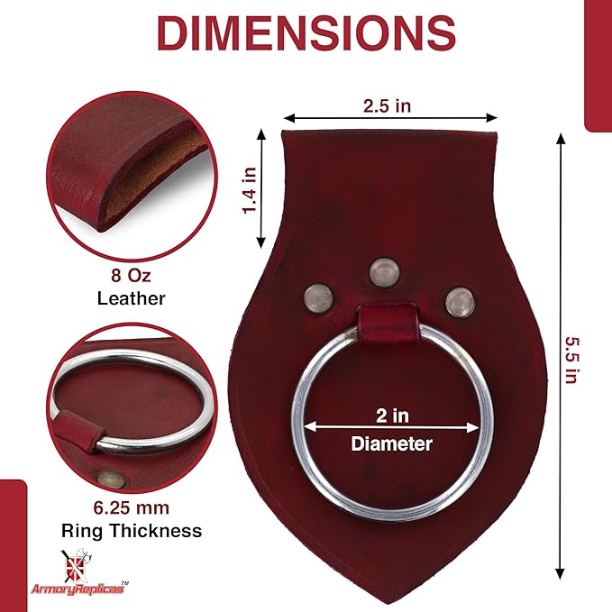 Armory Replicas - Genuine Rawhide Leather Universal Axe Frog - Medieval Hand Crafted O-Ring Funcitonal Outdoor Costume LARP Weapon Holder