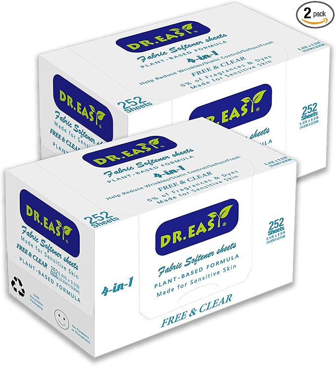 DR.EASY Dryer Sheets Plant Based Formula 504 Ct Fabric Softener sheets for Laundry Free & Clear Essential Oil Scented No Artificial Fragrances No Dyes Reduce Static & Wrinkles Help Repel Pet Hair