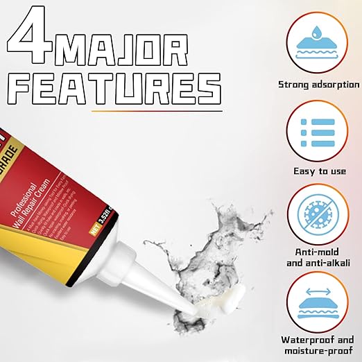 Drywall Patch Repair Kit with Scraper, White Wall Mending Agent with 2 Pcs Aluminum Drywall(2 inches), Plaster Dent Repair and Wood Scratch Repair