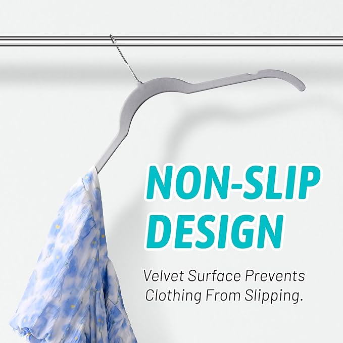 Sishynio Premium Velvet Shirt Hangers 30 Pack, Space-Saving Non-Slip Felt Hanger with 360° Swivel Hook, Slim Flocked Hangers for Strappy Dresses, Blouses, Tank Tops(Grey)