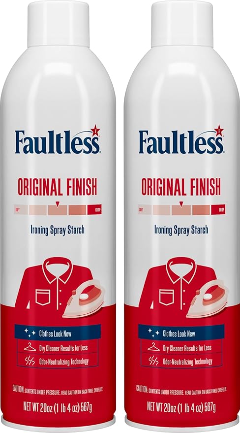 Laundry Starch Spray, Faultless Original Hold Ironing Enhancer Spray Starch for a Smooth Iron Glide on Clothes & Fabric (20oz 2 Pack) Even Spray, Easy Iron Glide, No Reside