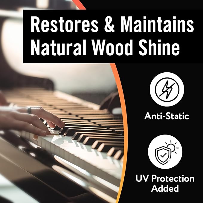 Piano Shine Polish & Cleaner - Clean, Polish, Wax & Protect Glossy Pianos & Surfaces - Made in USA - 8 oz Cleaning Solution with Added UV Protectant & Anti-Static - Prevents Dust & Smudges