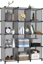 AWTATOS Cube Storage Organizer Closet Storage Cubes Shelves Bookshelf Clothes Organizer DIY Plastic 12 Cube Shelves for Home, Bedroom, Grey ULPZ022
