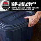 Rubbermaid Roughneck Tote 50 Gal, 2 Pack, Made in USA, Dark Indigo Metallic, Rugged Plastic Stackable Storage Bins with Lids and Handles