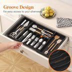 Lifewit Silverware Drawer Organizer, Expandable from 16.9 to 30 inches, Large Utensil Tray for Kitchen, Adjustable Cutlery Holder, Plastic Flatware Storage for Spoons Forks Knives, Black
