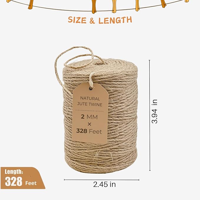 Garden Twine 3mm, 328 Feet Natural Jute Twine for Garden, Crafts, Gifts Wrapping, Packing and Home Decor