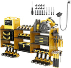 45" Power Tool Organizer Wall Mount with Charging Station - 3 Layer Storage Racks with 8 Cordless Drill Holder, 4 Hooks, Heavy Duty Garage Tool Organizer Storage for Workshop Shed Pegboard Basement