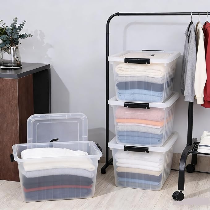 Zopnny 25 Quart Clear Storage Bin with Handle, Plastic Storage Latch Box with Lid, 4 Pack