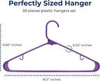 SereneLife 30 Pack Plastic Clothes Hangers – Ultra Lightweight Slim Non Slip Heavy Duty Closet Hanger Set for Coats Shirts Dresses Pants Durable Space Saving Wardrobe Organization (Purple)