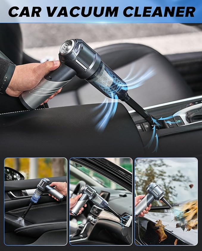 Saker Car Vacuum Portable Cordless, Foldable Mini Handheld Vacuum Cordless and Air Duster 17000PA High Power Vacuum Cleaners for Home,Cars,Office Cleaning HL133 Silver