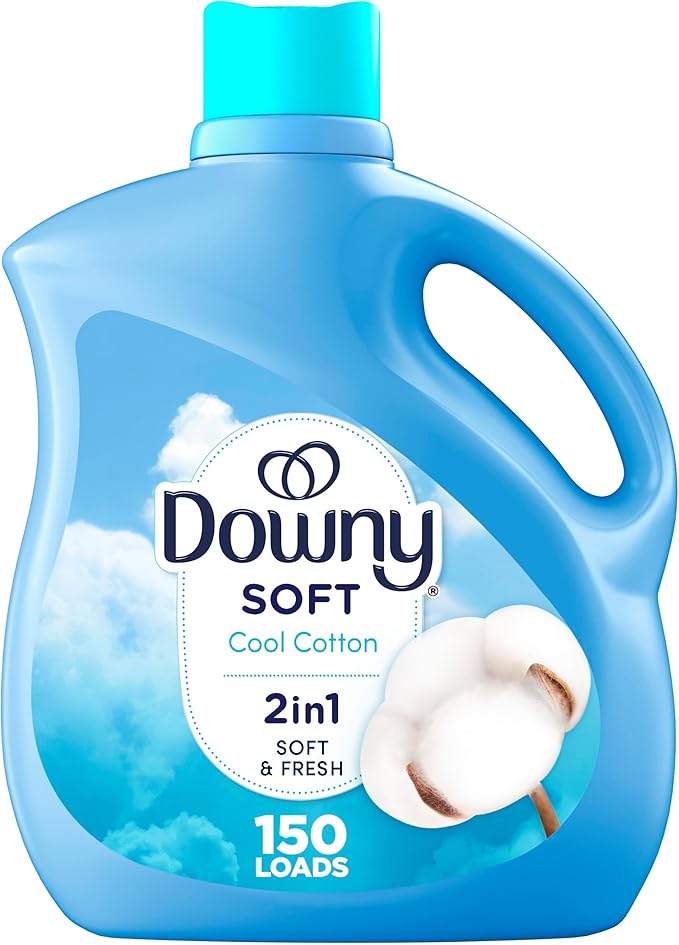 Downy Soft, 2 in 1 Soft and Fresh Liquid Fabric Softener, Cool Cotton, 111 fl oz, 150 Loads, Fabric Conditioner Liquid provides softness and freshness for fabrics