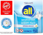 all sensitive fresh, Spring Breeze, MIGHTY PACS Scented Laundry Detergent for Sensitive Skin, Hypoallergenic, 19 Count (Pack of 6)