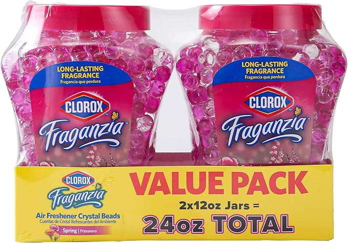 Clorox Fraganzia Crystal Beads Air Freshener Value Pack in Spring Scent - Long-Lasting Room Deodorizer - Odor Eliminator Gel Beads to Freshen Home, Car, or Office, 24 Fl Oz - 6 Pack