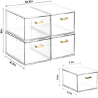 4 Pack Clear Stackable Storage Drawers, 8" Tall Bathroom Makeup Organizer with Handle, Plastic Organizer Bins Easy Assembly for Home, Kitchen, Pantry, Cabinet Under Sink Organization
