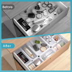 33 PCS Drawer Organizer Set, 4 Size Makeup Drawer Divider Organizer With Non-Slip Pads, Interlocking Plastic Storage Bins for Office,Jewelry Vanity,Gadgets, Bathroom,Kitchen, White