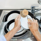 Bamboo Dish Scrubber - Hard Bristles, Natural Dish Brush with Handle, Compostable & Sustainable, Kitchen Scrub Brush for Cleaning Pot Bowl and Sink